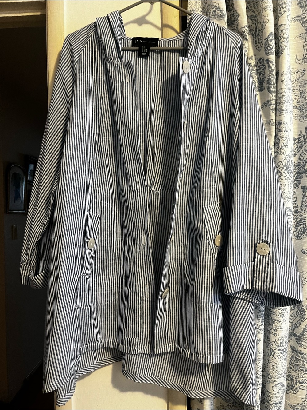 Jones New York Blue & White Striped Shirt Jacket